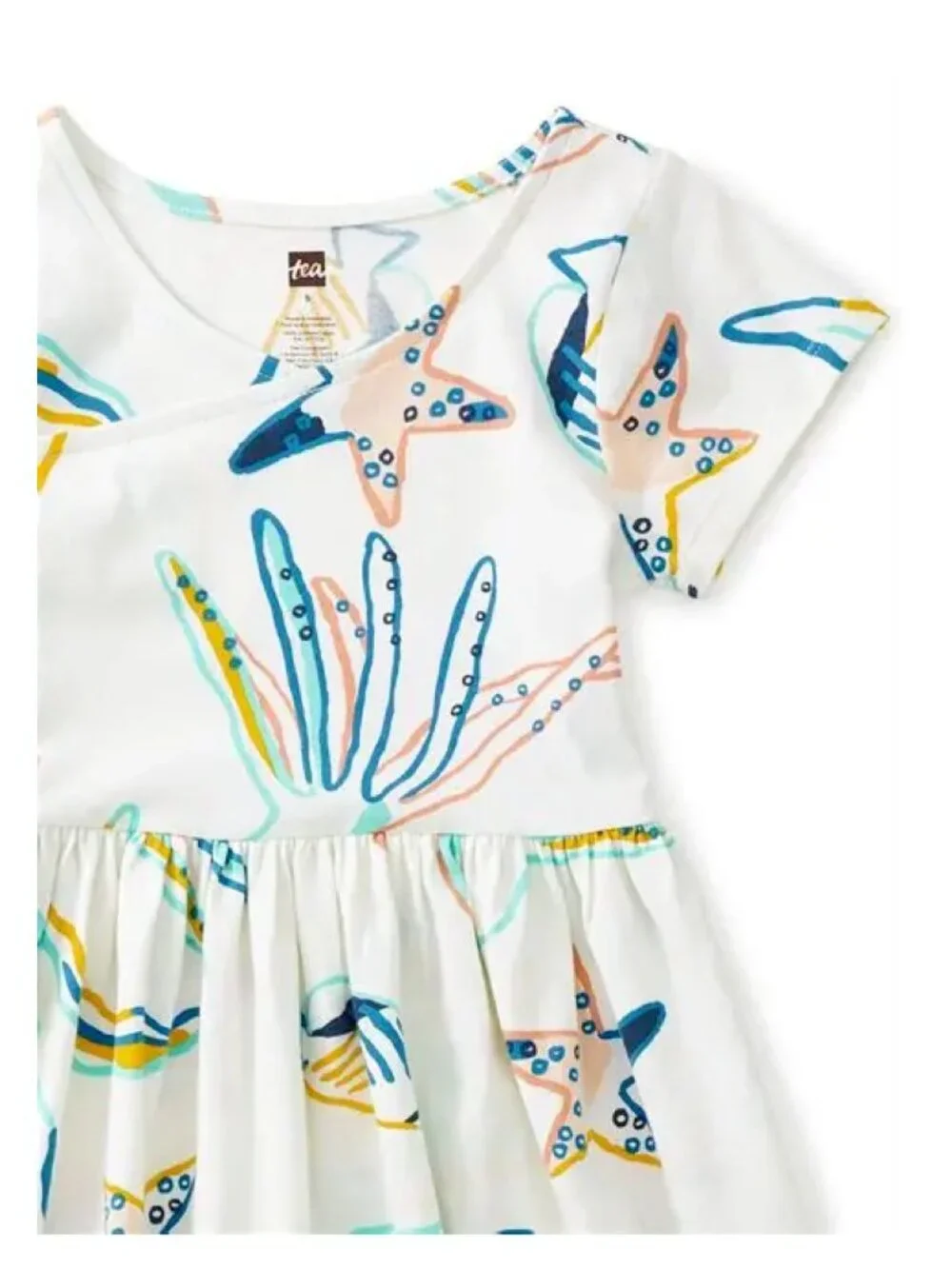 TEA Collection Girls Caribbean Reef Ocean Print Dress Wrap Neck 7 New